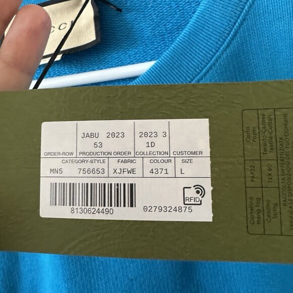 NWT GUCCI BLUE SWEATSHIRT COTTON SZ L 100% Authentic GG logo - Picture 6 of 11